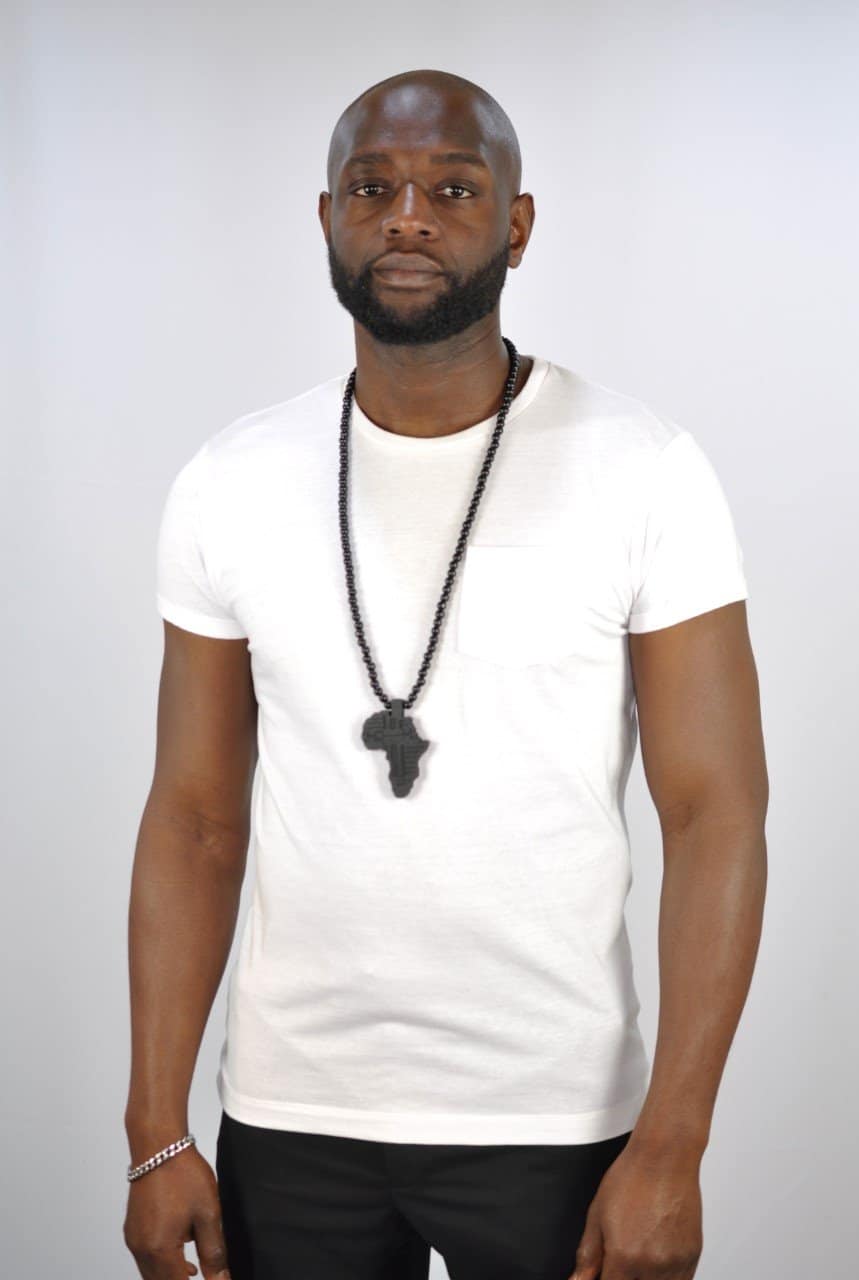 African Shaped Pendant 15" Black Necklace