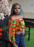 Kente African Print Off Shoulder Crop Top