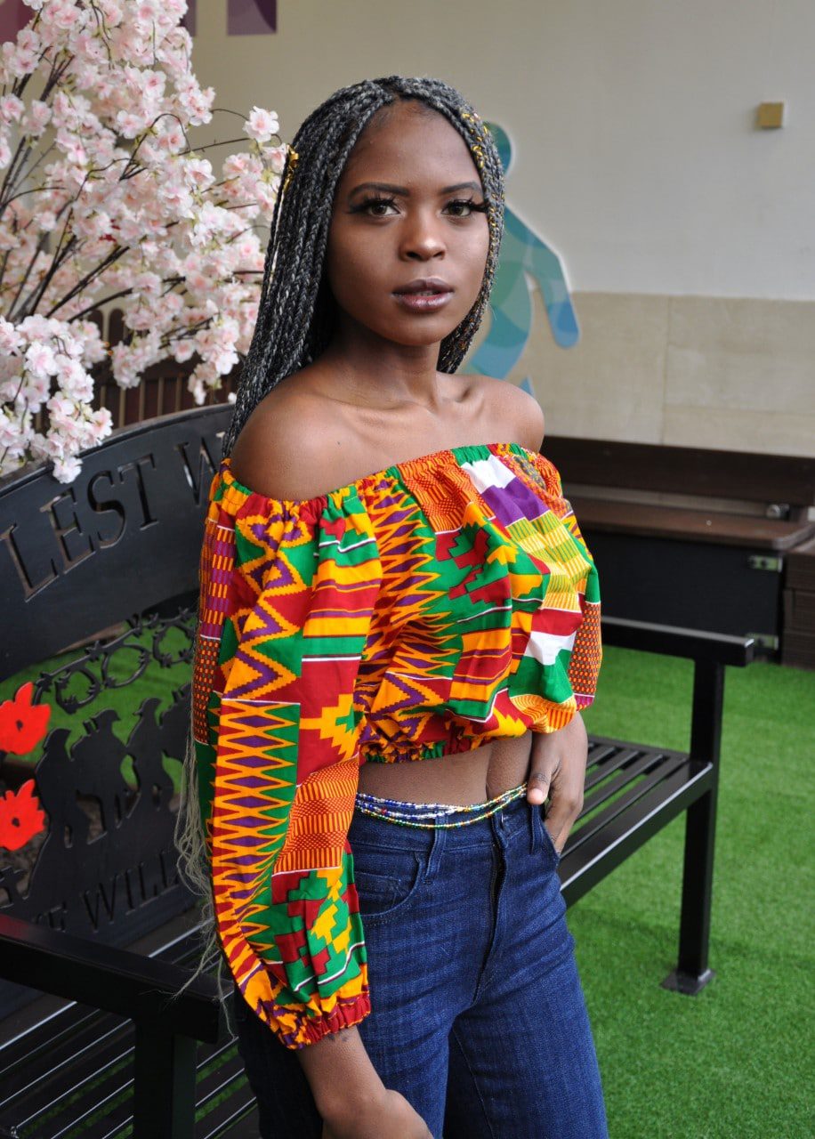 Kente African Print Off Shoulder Crop Top