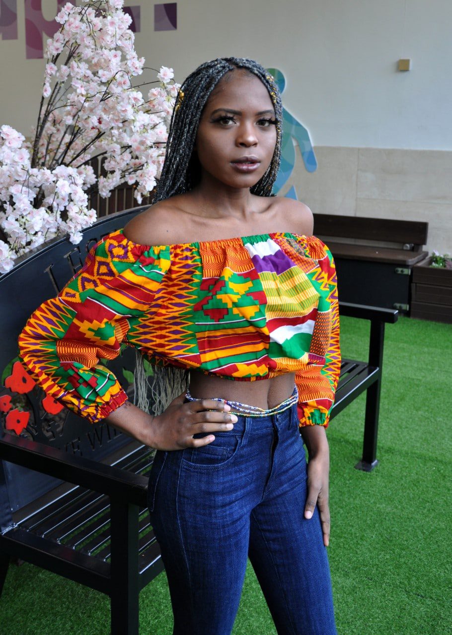 Kente African Print Off Shoulder Crop Top