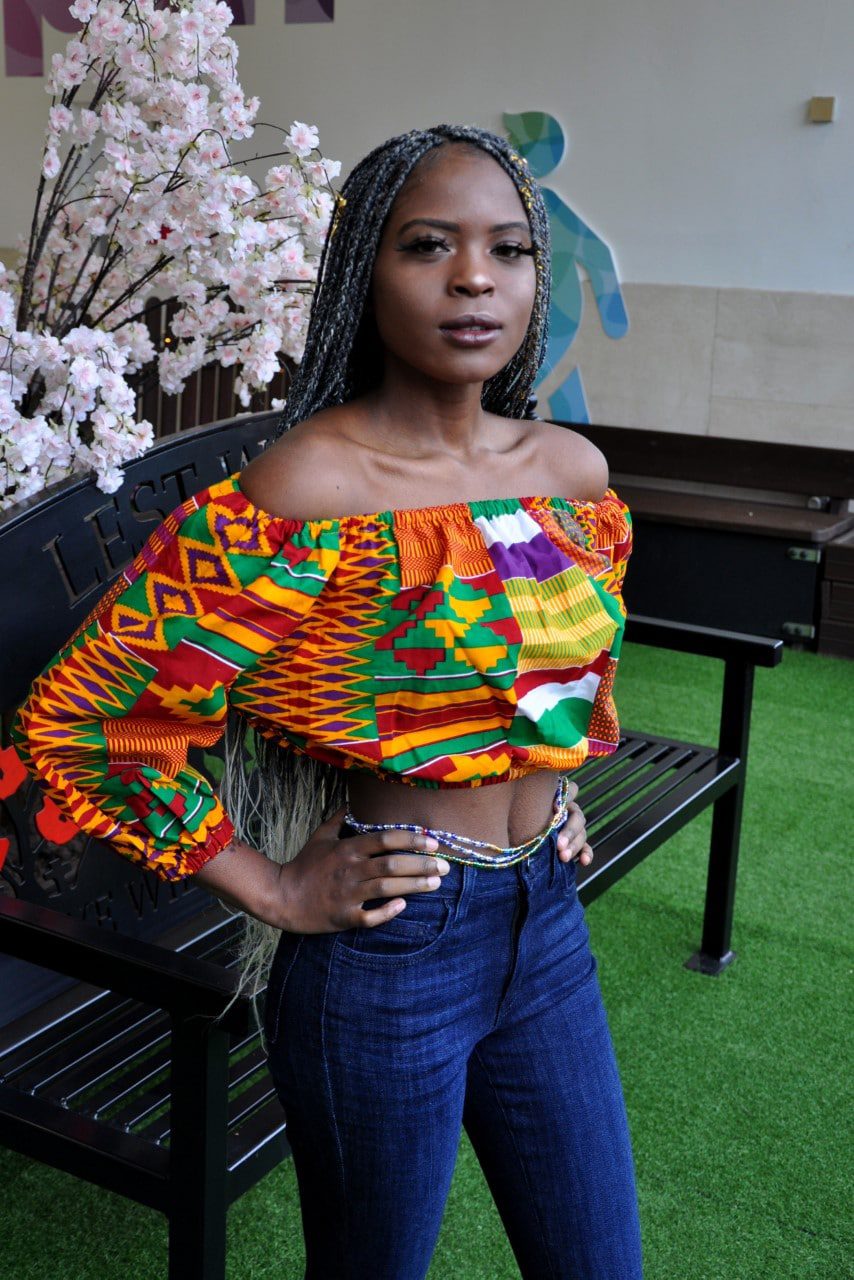Kente African Print Off Shoulder Crop Top