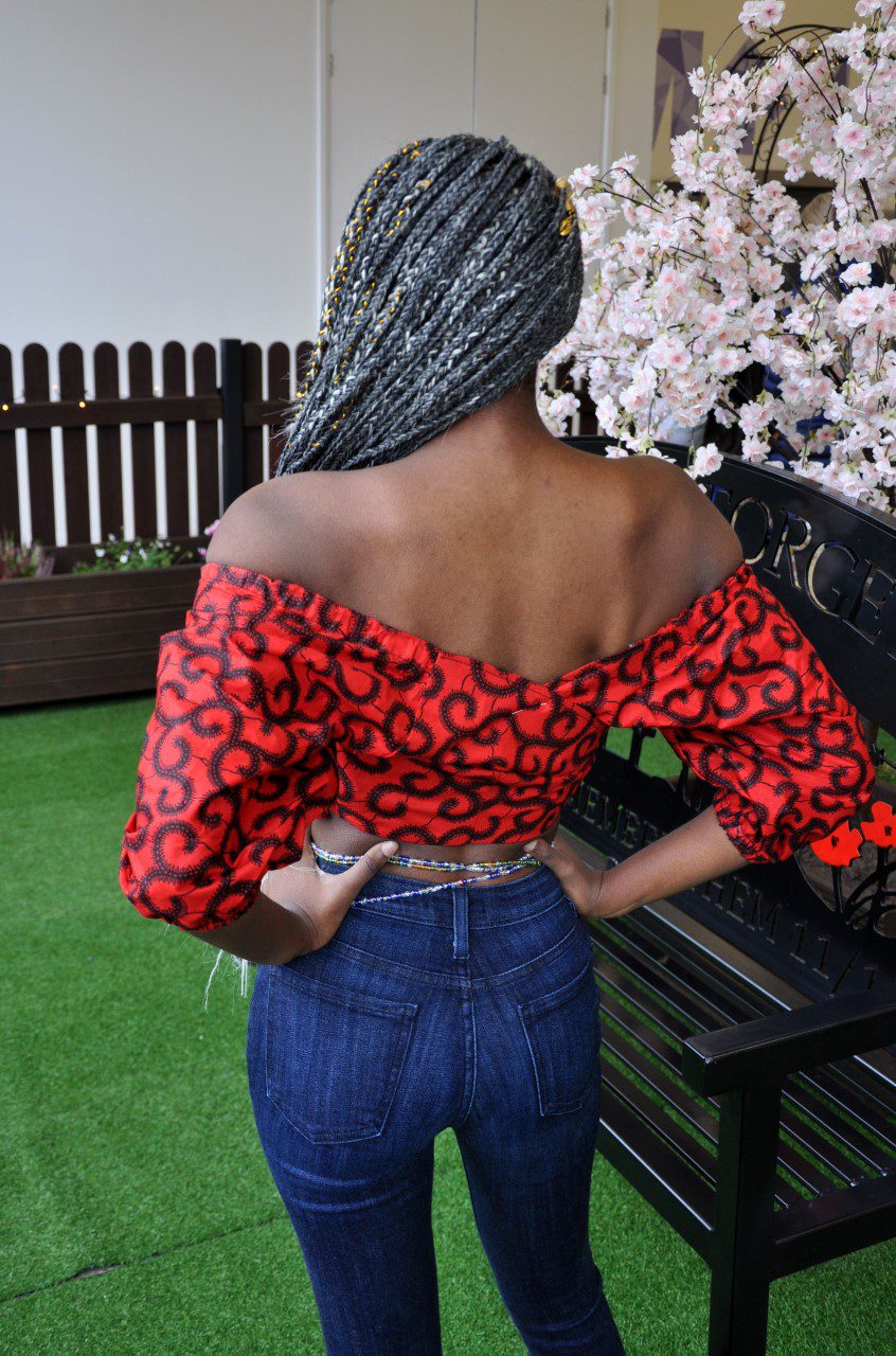 Red & Black African Print Wrap Top
