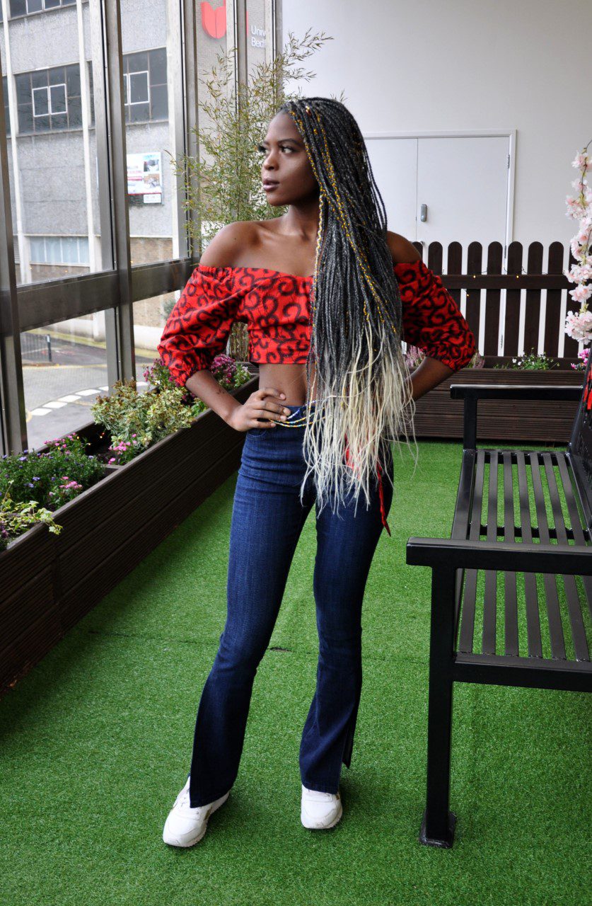 Red & Black African Print Wrap Top