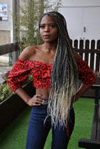Red & Black African Print Wrap Top