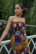Vibrant Gathered Bandeau Abstract Ankara Print Jumpsuit