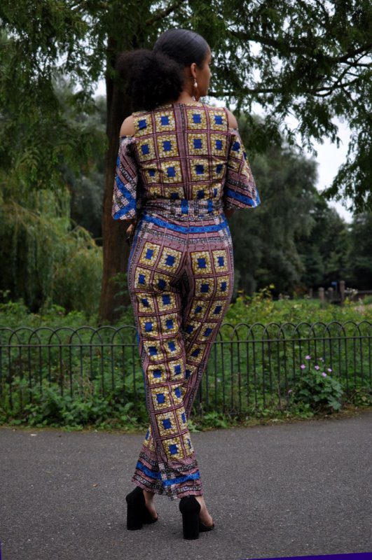 Blue & Gold African Print Cold Shoulder Jumpsuit