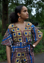 Blue & Gold African Print Cold Shoulder Jumpsuit