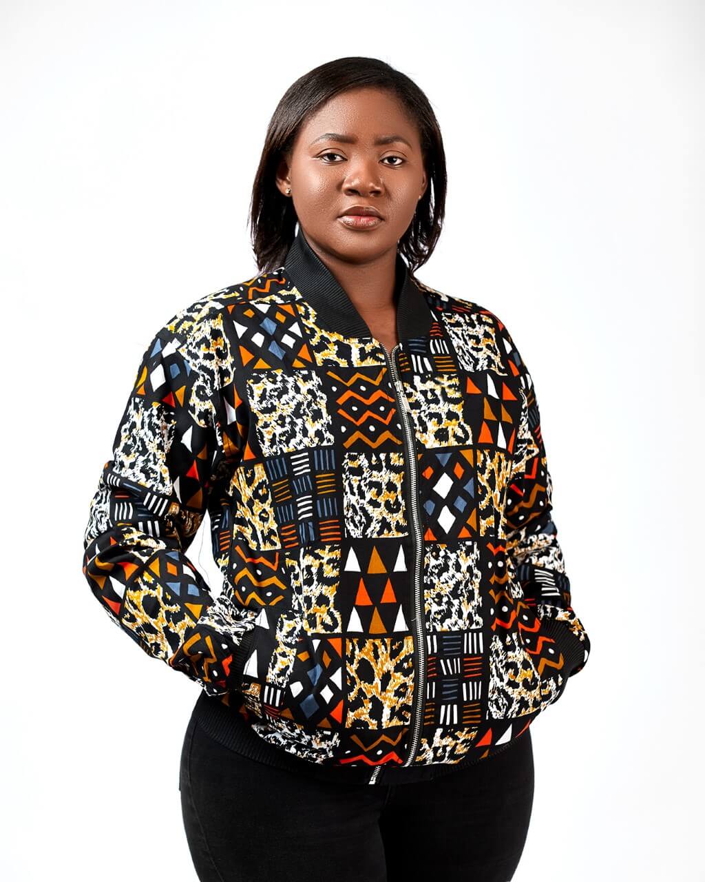 Unisex Kente Print Bomber Jacket