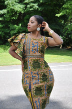 Aniyah African Ankara Frilled Shoulder Knee Length Dress