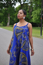 Akufo Blue African Print Strap Tent Maxi Dress