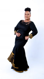 Hasina Black and Gold Embroidery Mermaid Dress