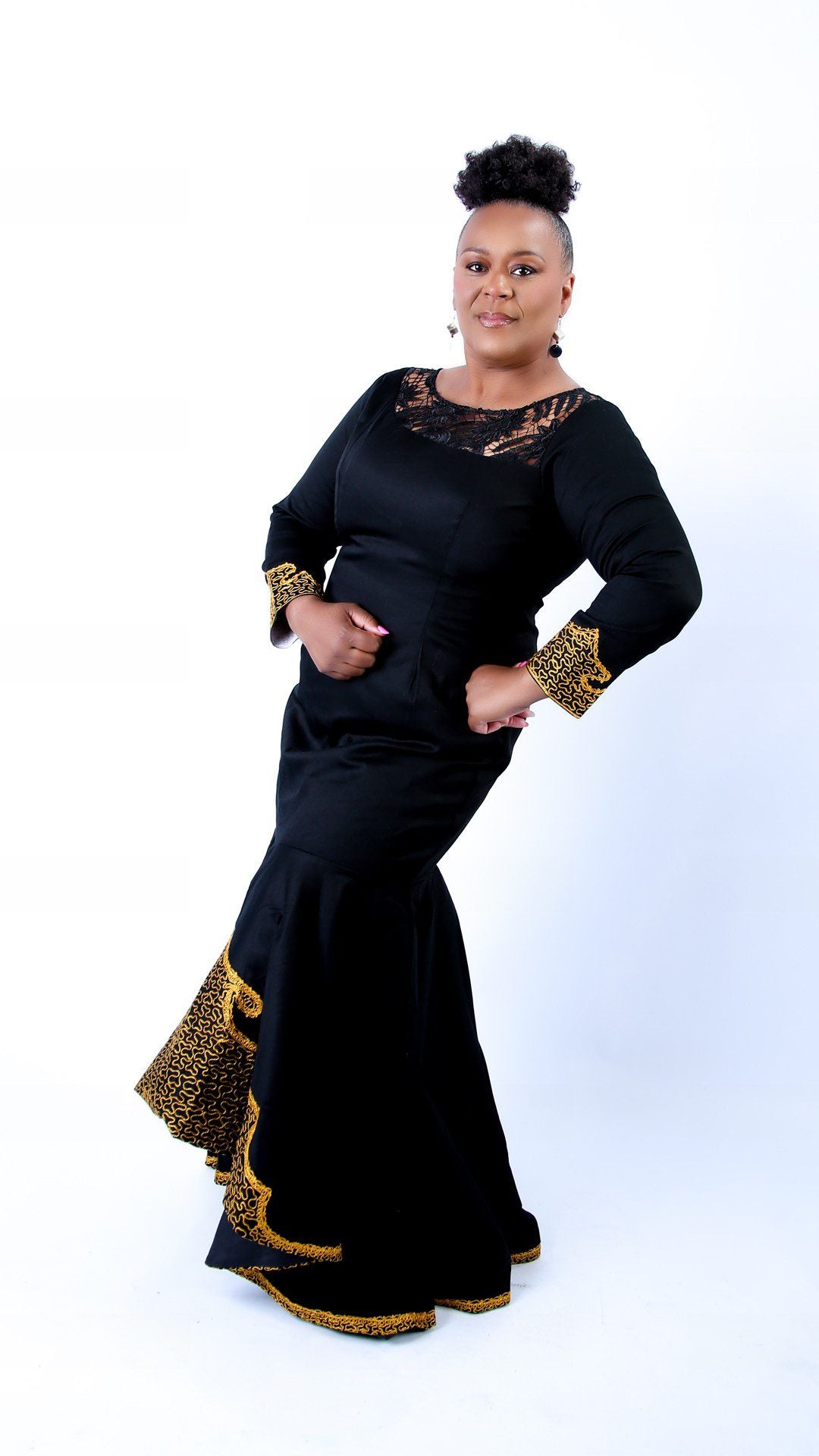 Hasina Black and Gold Embroidery Mermaid Dress