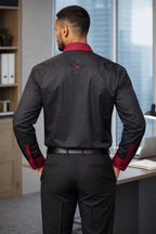 Men’s Black Shirt with African Print Detail – Long Sleeve Smart Ankara Accent Shirt