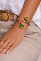 Adjustable Brass Bracelet with Resin Stone Accents
