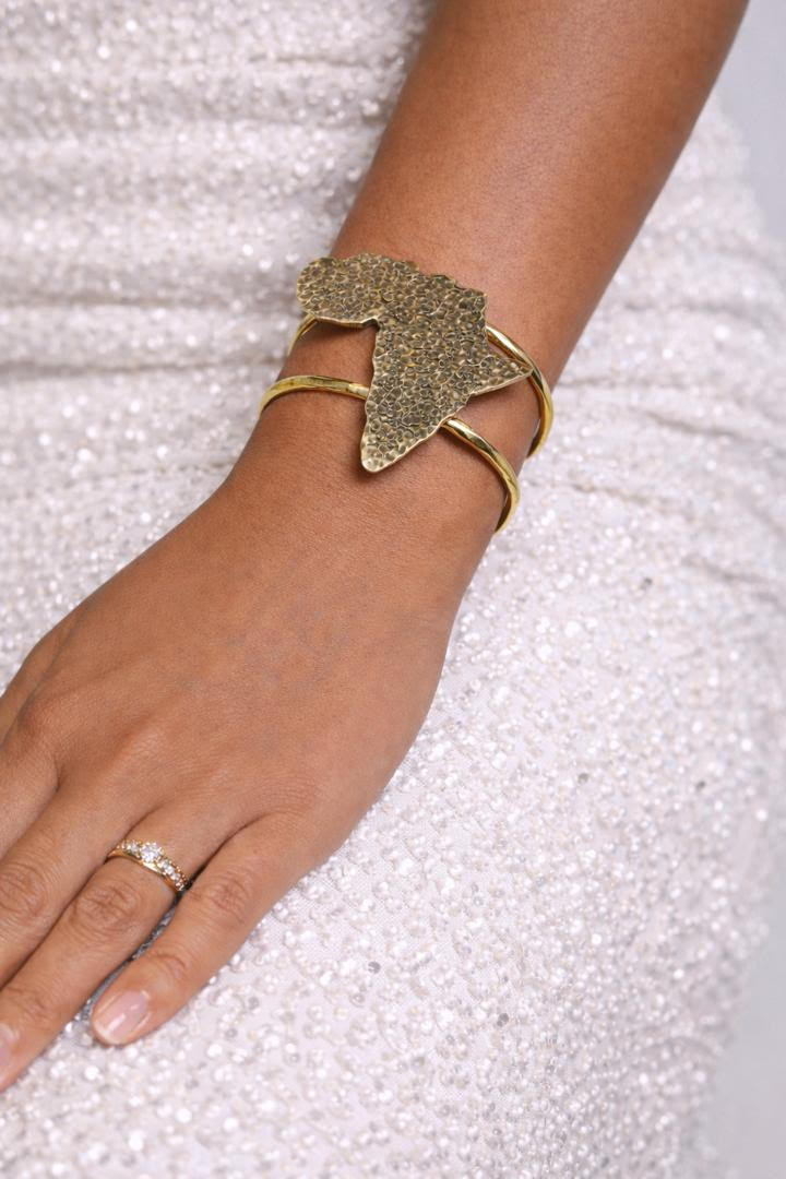 Hammered Gold Africa Map Cuff Bracelet