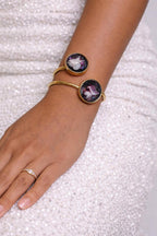 Adjustable Brass Bracelet with Resin Stone Accents