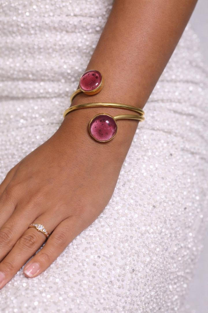 Adjustable Brass Bracelet with Resin Stone Accents