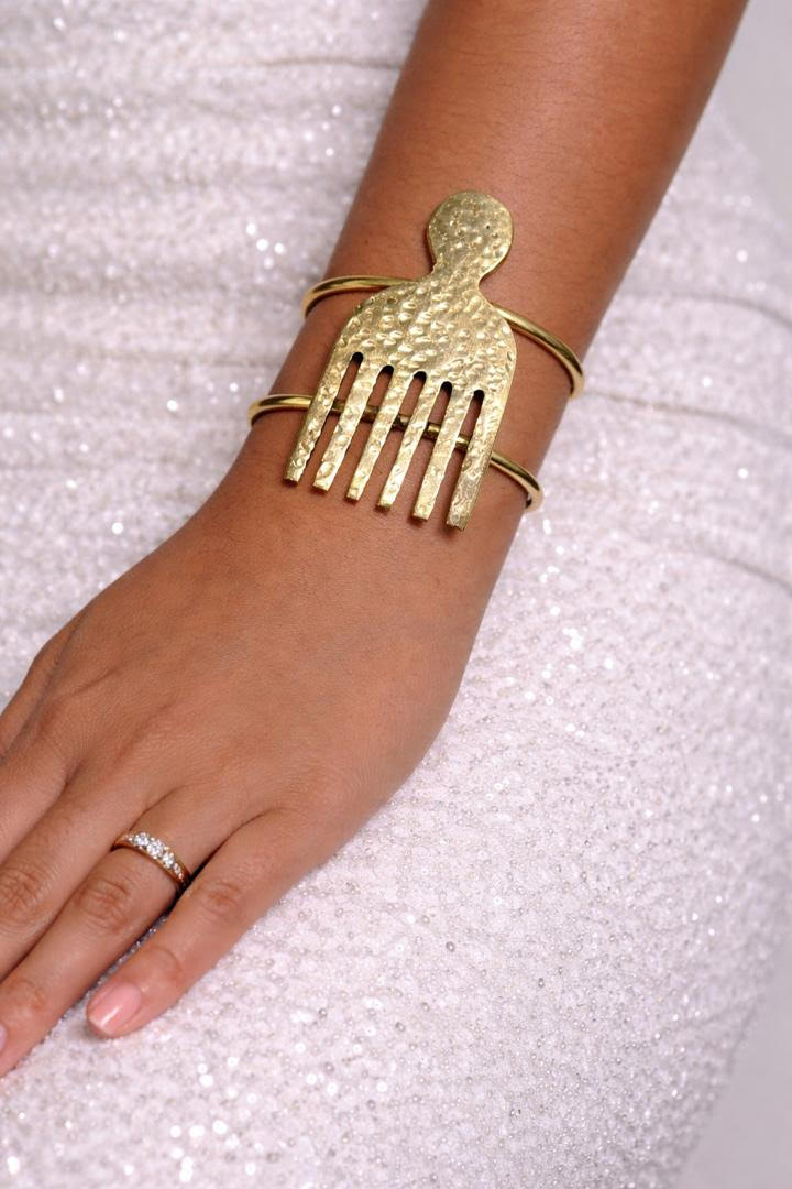 Hammered Gold Afro Comb Cuff Bracelet