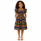 Girls African Print Smocked Dress – Kente Style Kids Party Dress