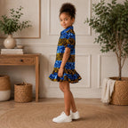 Girls Blue African Print Puff Sleeve Dress – Kids Ankara Party Dress