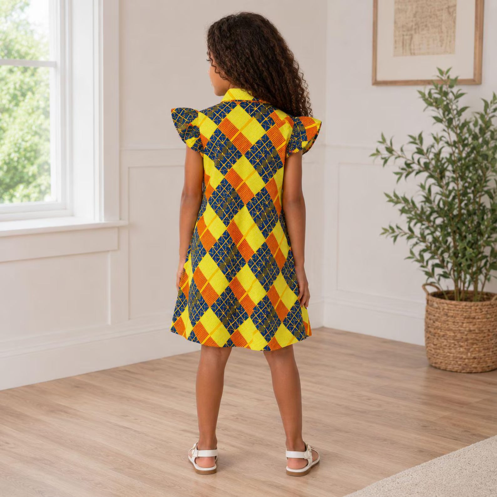 Girls Yellow and Blue African Print Shirt Dress – Kids Ankara Occasion Dress