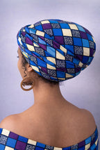 Blue and Purple African Print Elastic Headwrap for Women