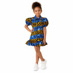 Girls Blue African Print Puff Sleeve Dress – Kids Ankara Party Dress