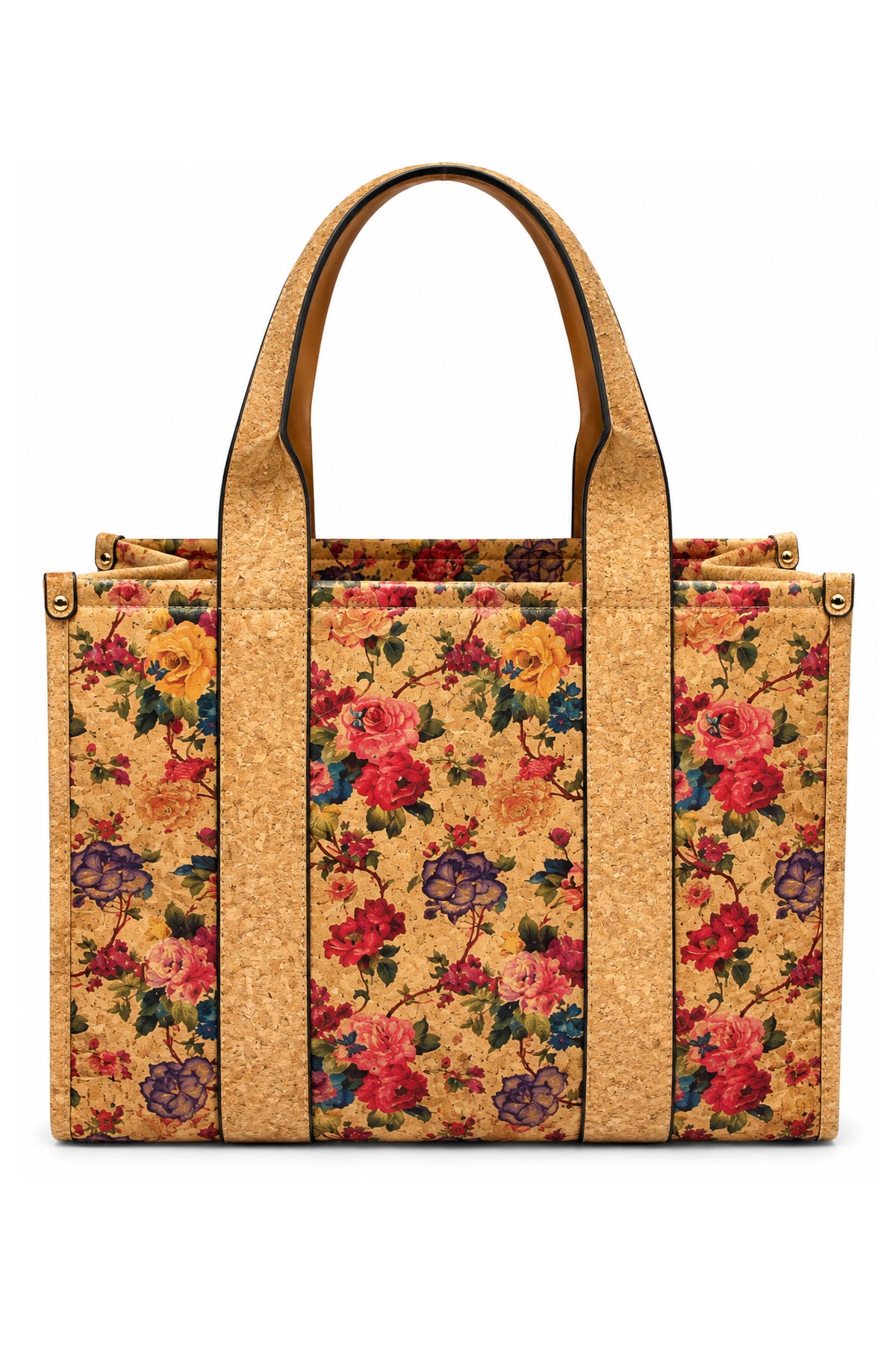 Floral Cork Tote Bag – Large Botanical Print Shoulder Handbag