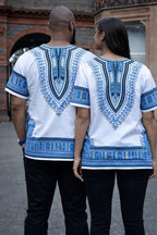 White & Blue Dashiki Shirt