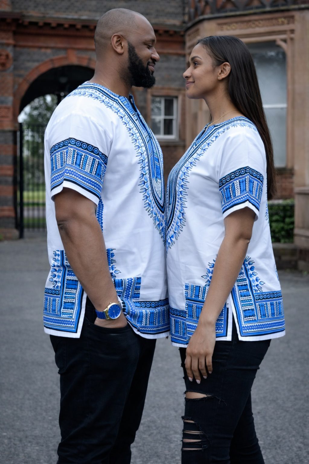 White & Blue Dashiki Shirt