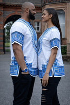 White & Blue Dashiki Shirt