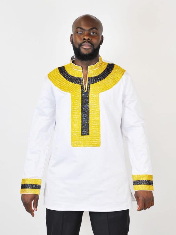 Malik White & Gold Embroidery Shirt