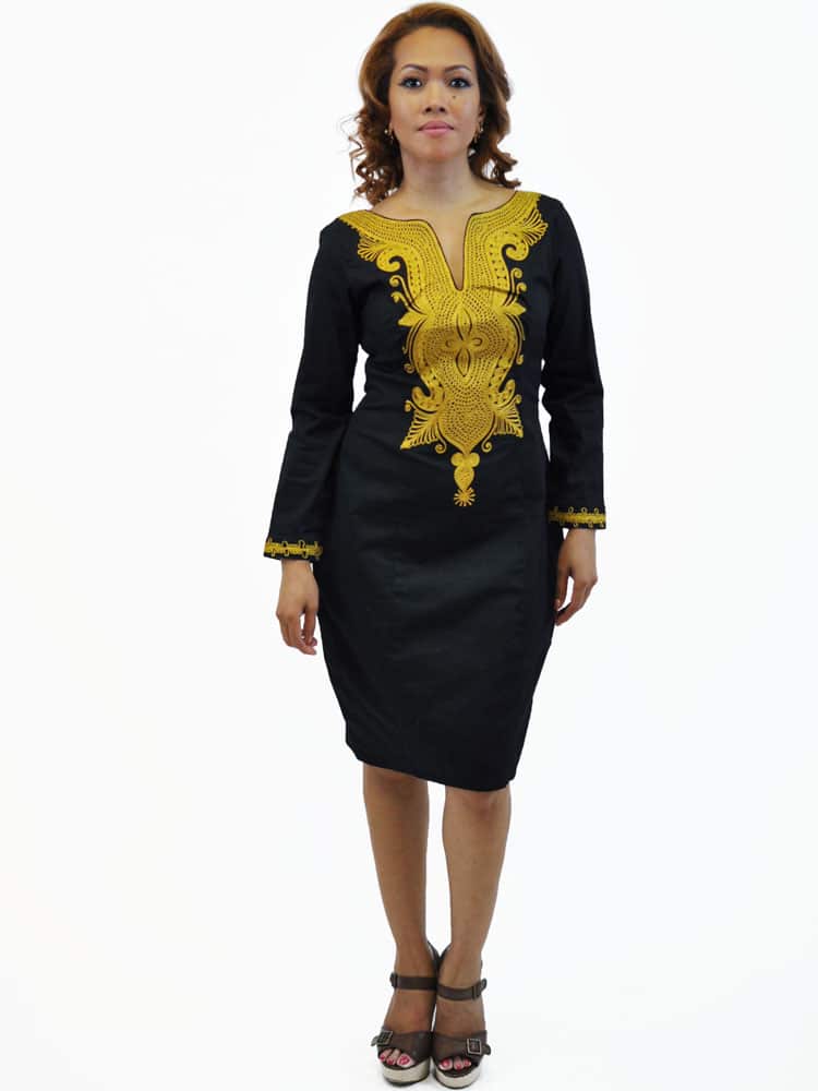 gold and black african dress