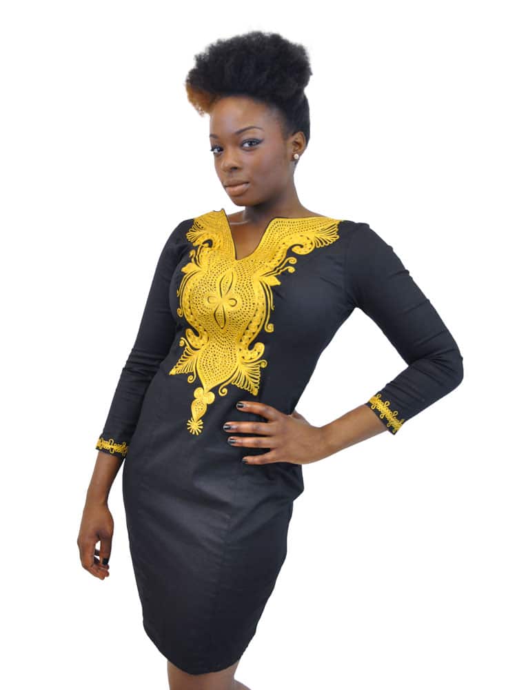 gold and black african dress