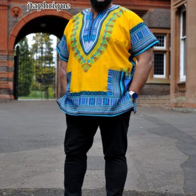 Men's Yellow African Dashiki Shirt from African Clothing Store. SKU: 18089
