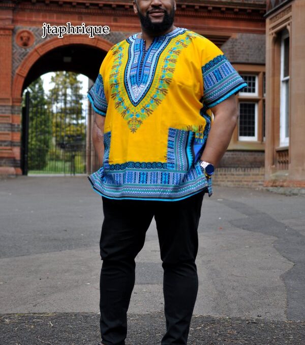 Men's Yellow African Dashiki Shirt from African Clothing Store. SKU: 18089