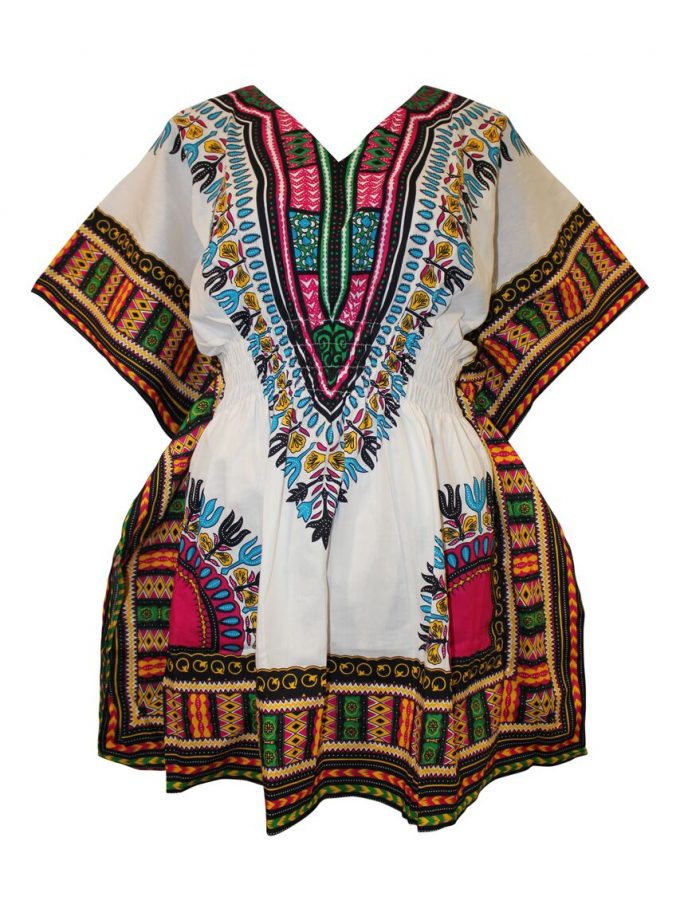 African Dashiki Mini Dress White & Multi-coloured Product Image
