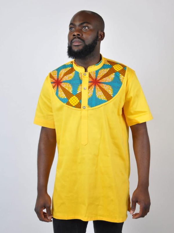Yellow African Shirt with Multi-Colored Collar | African Clothing Store ...