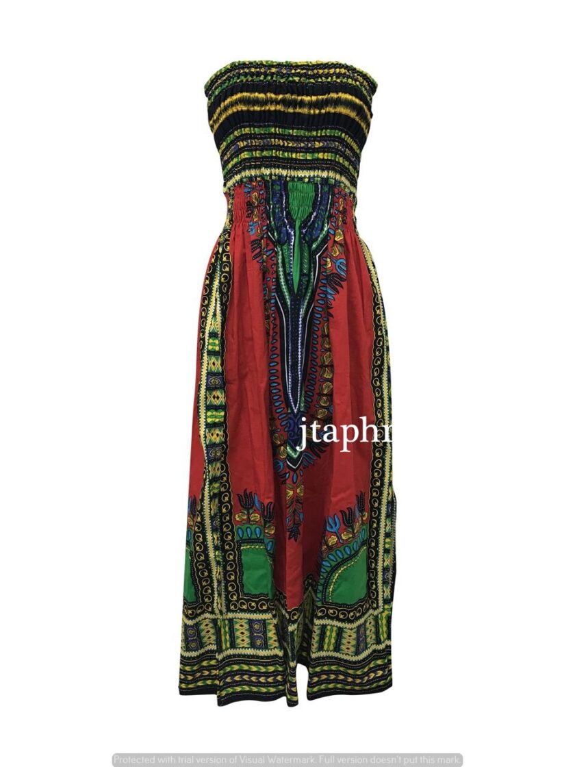 Convertible Dashiki Midi Dress or Maxi Skirt in Red