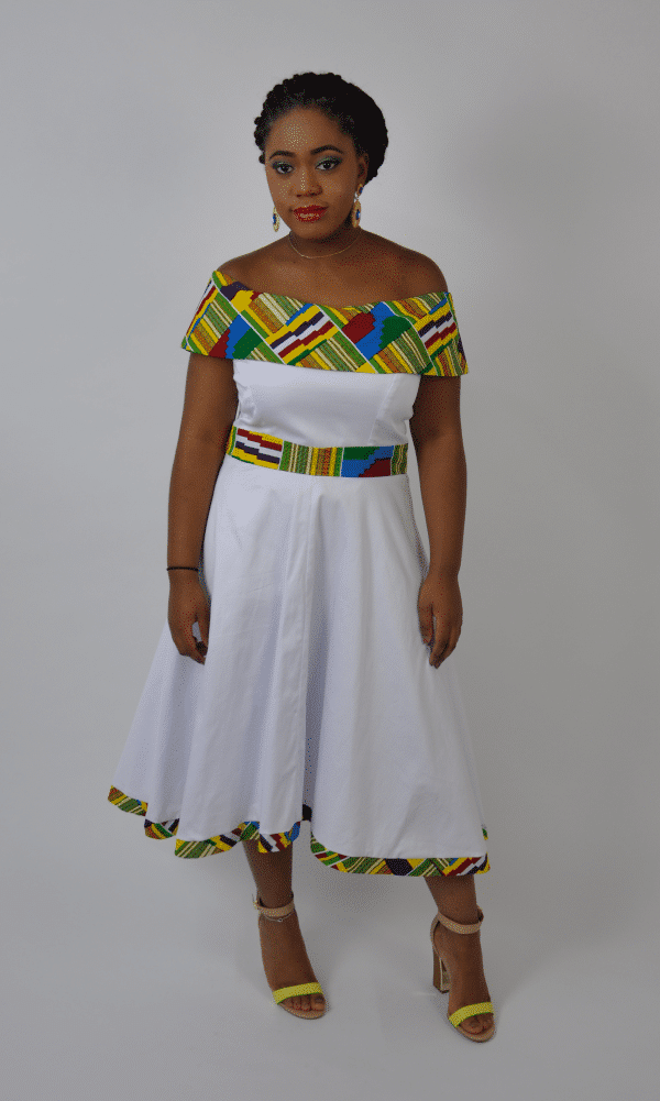 white kente dress