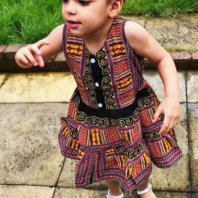 Plum Pink & Black Dashiki Summer Party Dress Size 3-4 years