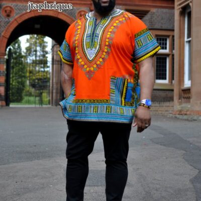 Men's Orange African Dashiki Shirt from African Clothing Store. SKU: 18082