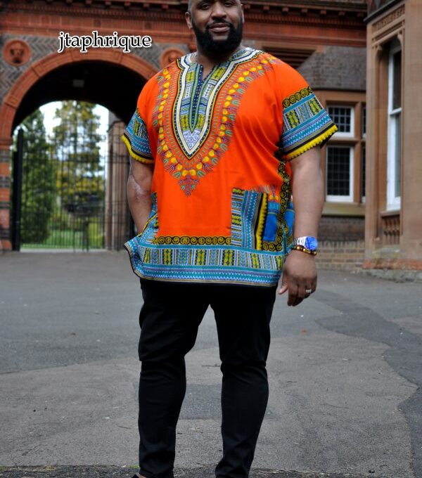 Men's Orange African Dashiki Shirt from African Clothing Store. SKU: 18082