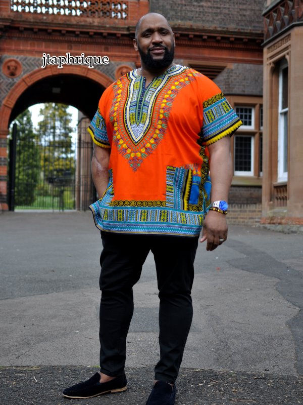 Men's Orange African Dashiki Shirt from African Clothing Store. SKU: 18082