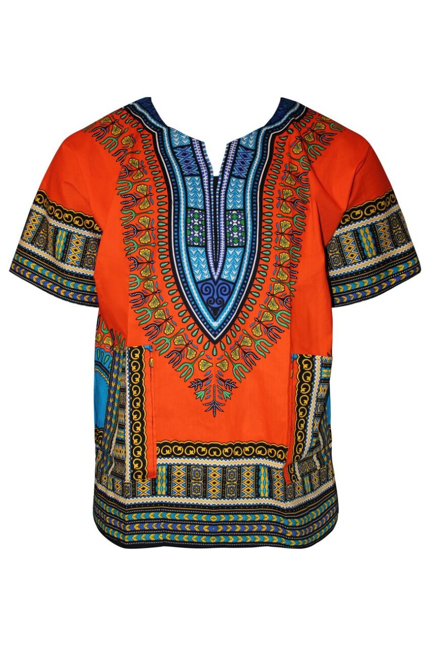 Unisex Dashiki Shirt Front Orange