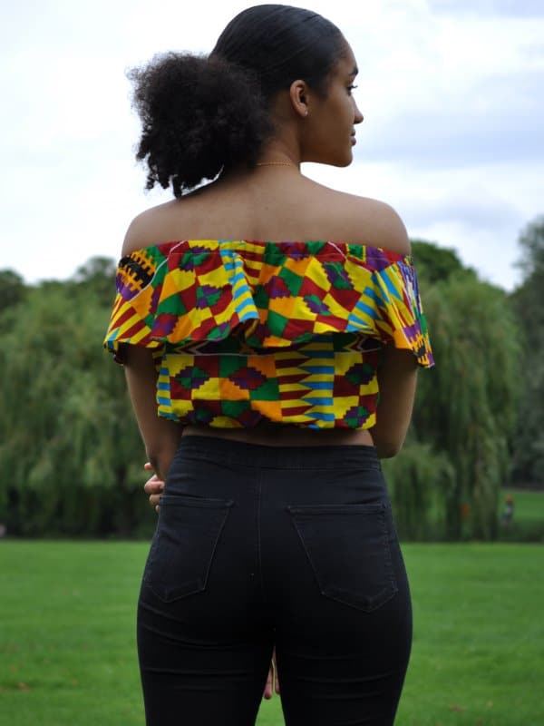 African Print Off Shoulder Frill Crop Top | Authentic African Clothing Store