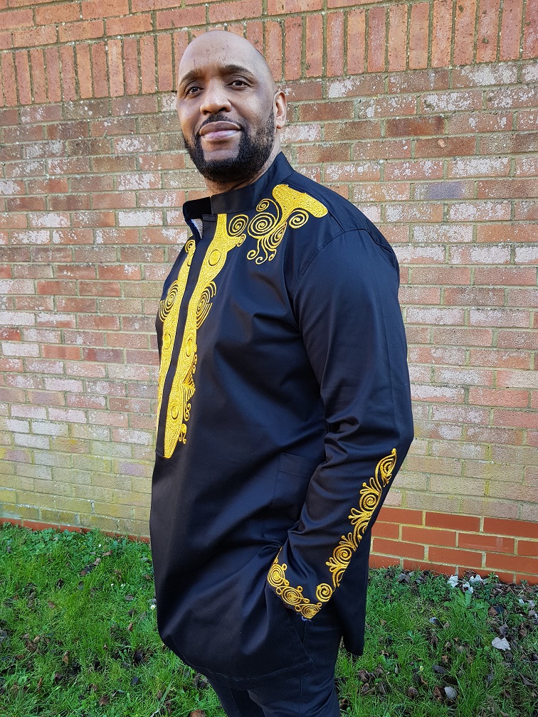 Men's Black & Gold Polished Cotton Embroidered Shirt