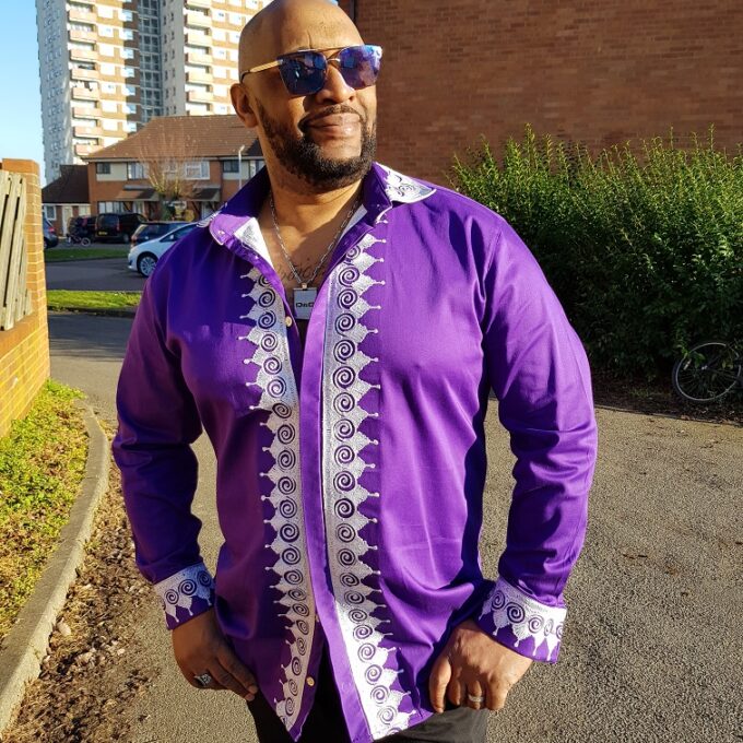 Dejen Purple and White Swirl African Embroidery Shirt