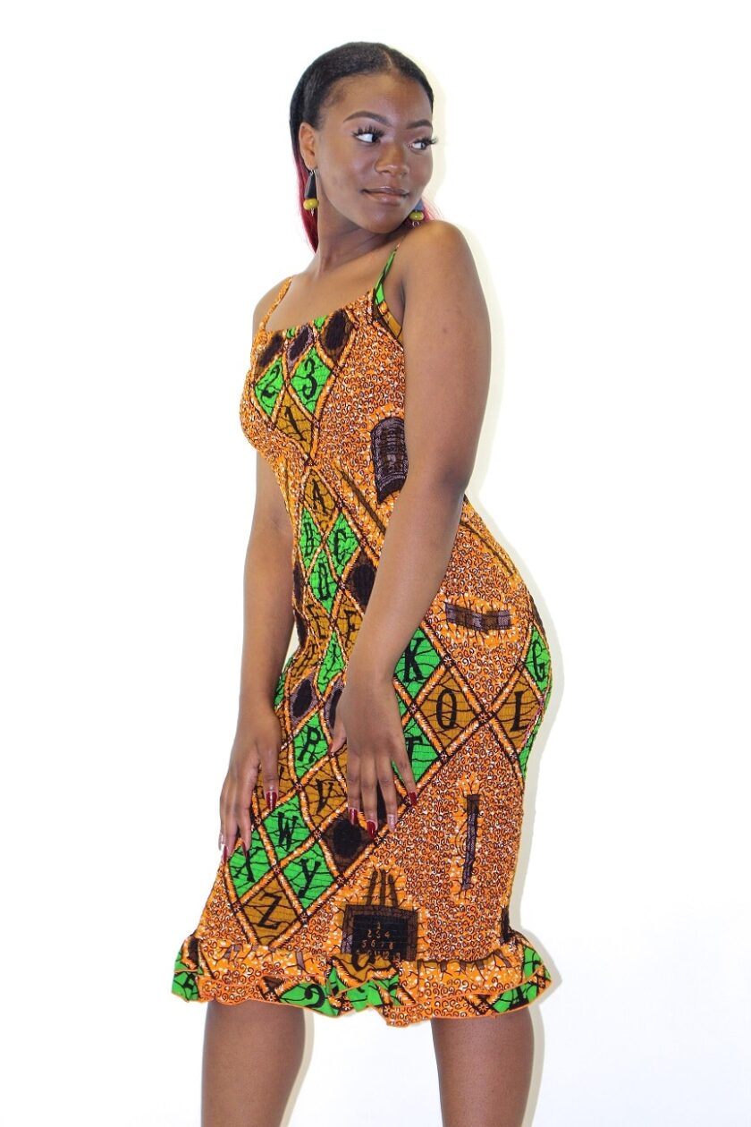 African Print Strappy Bodycon Dress Image Side