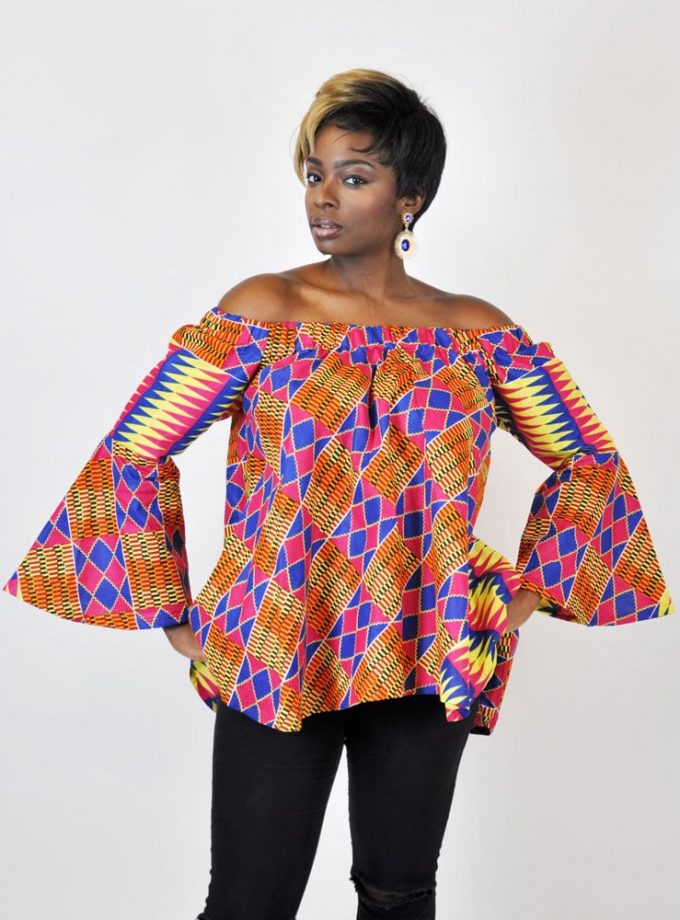 Colourful African Print Off Shoulder Flare Top